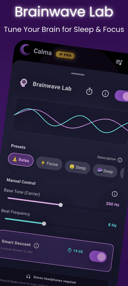 Calma sound mixer interface for creating custom nature sounds mixes